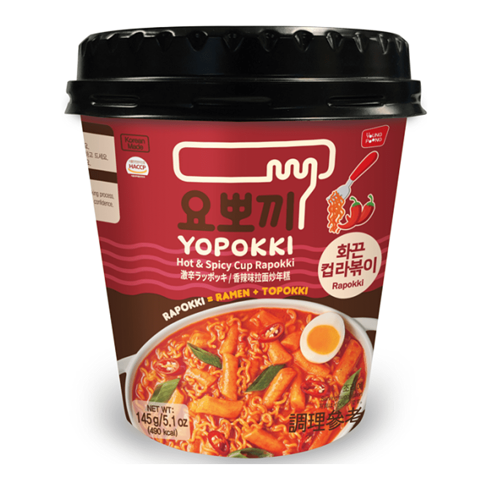 Рамен с рисовыми палочками "Yopokki. Hot&Spicy Cup Rapokki", остро-пряные, 145 гр