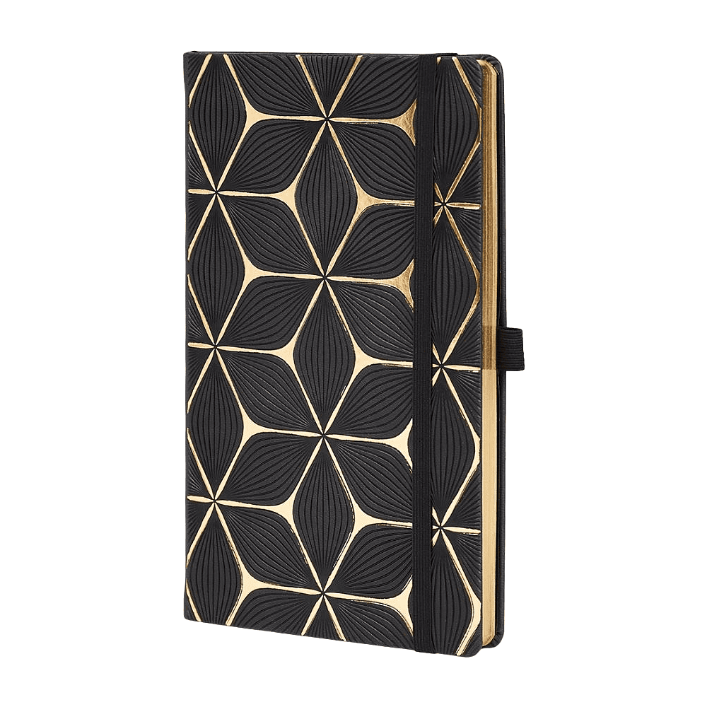 Блокнот "Flower gold", А5, 96 листов, линейка, на резинке, черный, золотой