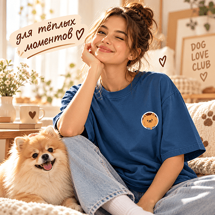 Футболка унисекс "Шпиц. Dog love club", XS-S, хлопок, оверсайз, джинсовый - 2