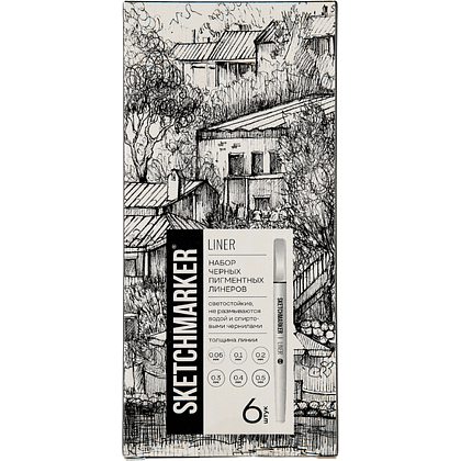 Набор ручек капиллярных "Sketchmarker", 6 шт (0.05, 0.1, 0.2, 0.3, 0.4, 0.5 мм), лайнер, черный 