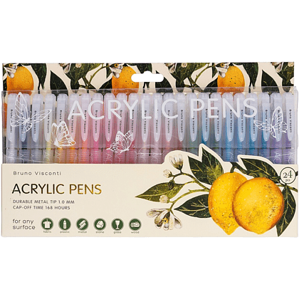 Набор ручек акриловых "Flora. Paradise. Lemons", шариковые, 1 мм., набор 24 шт.