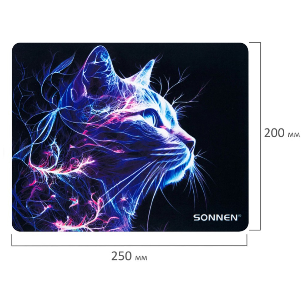 Коврик для мыши "Neon Cat", 250х200х2 мм, ткань, черный - 4