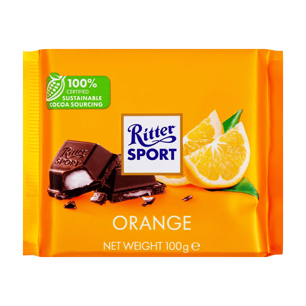 Шоколад темный "Ritter Sport", 100 гр, яркий апельсин с помадной начинкой