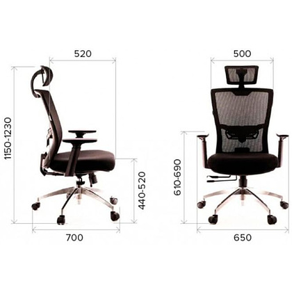 Кресло для руководителя EVERPROF "Polo", ткань, сетка, металл, черный, серый - 2