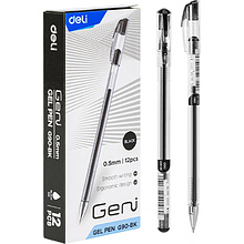 Ручка гелевая Deli "Geni", 0,5 мм, прозрачный, стерж. черный