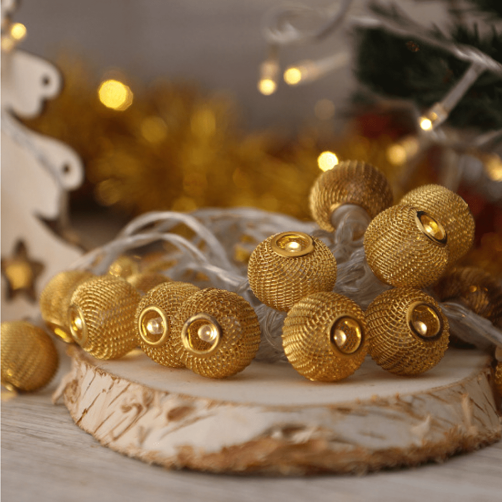 Гирлянда электрическая LED "Нить" с насадками "Ажурный шар 2", 5 м, тепло-белый - 2