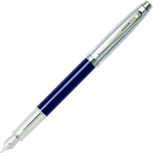 Ручка перьевая "Sheaffer 100 Brushed Chrome", M, синий, серебристый, патрон черный, синий