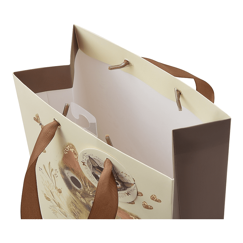 Пакет бумажный подарочный "Love me", 18x23x10 см, бежевый - 4