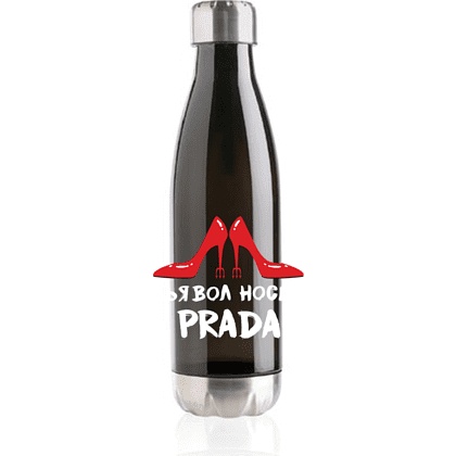 Бутылка для воды "Дьявол носит Prada", 500 мл, пластик, нержавеющая сталь, черный, серебристый