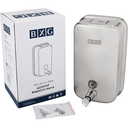Диспенсер для жидкого мыла BXG "SD H1-1000M", 1 л, ручной, металл, серебристый, матовый - 6