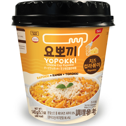 Рамен с рисовыми палочками "Yopokki. Cheese Cup Rapokki", сырные, 145 гр