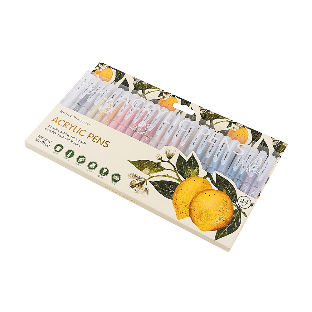 Набор ручек акриловых "Flora. Paradise. Lemons", шариковые, 1 мм., набор 24 шт. - 2