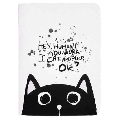 Блокнот "Hey human кот", А6, 32 листа, клетка, белый, черный