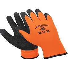 Перчатки полиэстеровые BVB, с латексным покрытием, 10 кл. вязки, с внутр. ворс. начесом, оранжевый, черный