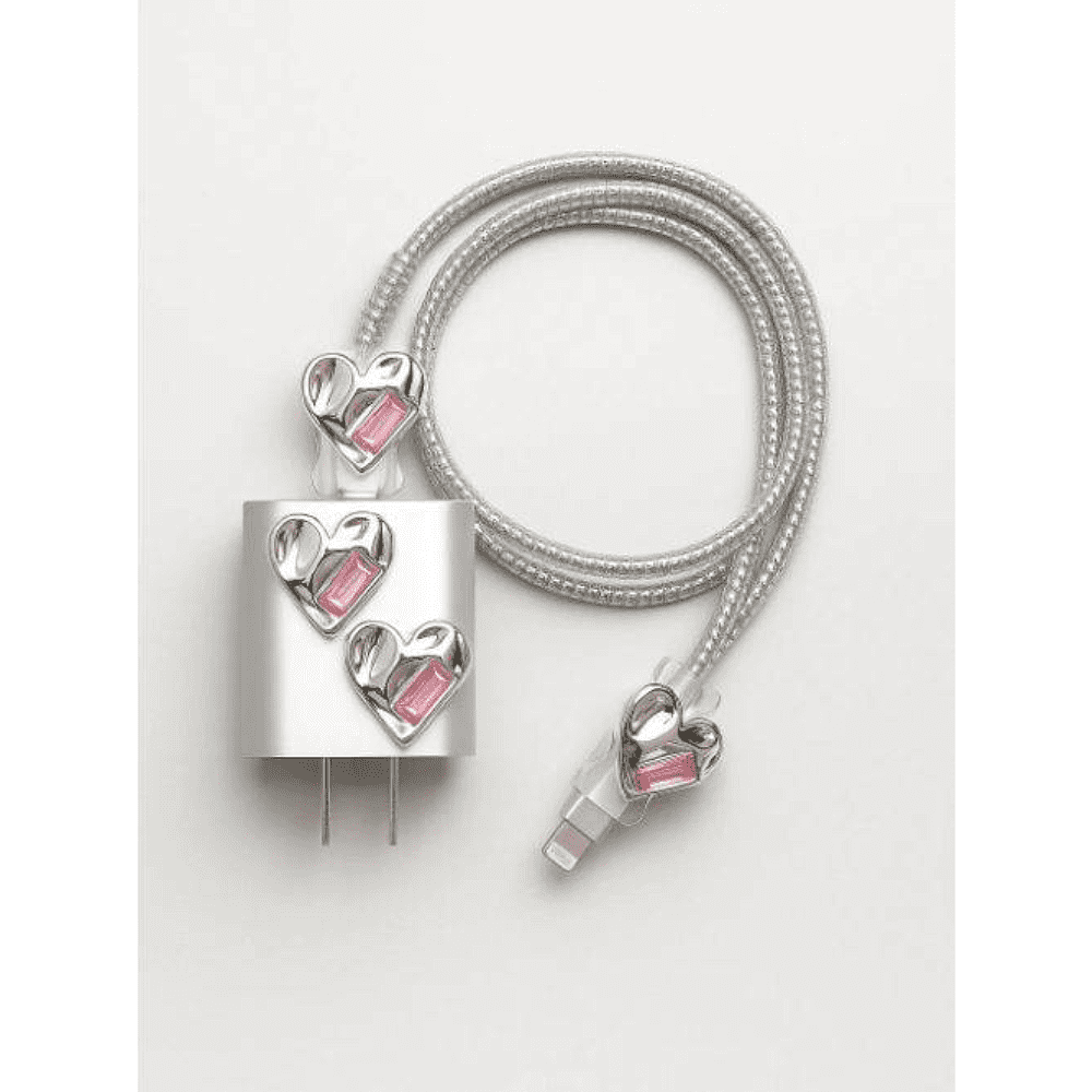 Набор защитный для зарядного устройства "Жидкое сердце", 5 предметов, серебро - 2