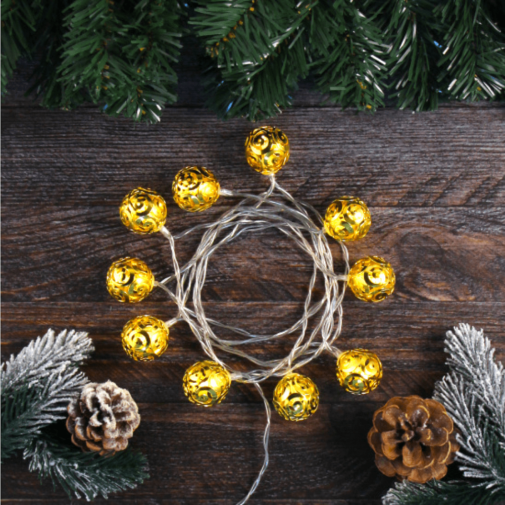 Гирлянда электрическая LED "Нить" с насадками "Ажурный шар", 2 м, тепло-белый - 5