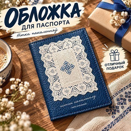 Обложка для паспорта "Нiтка пакаленняў", натуральная кожа, разноцветный - 3