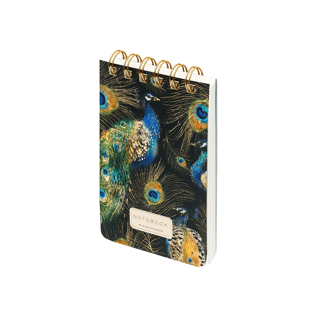 Блокнот "Fauna. Павлины", В6, 100 листов, линейка, спираль сверху, зеленый, черный