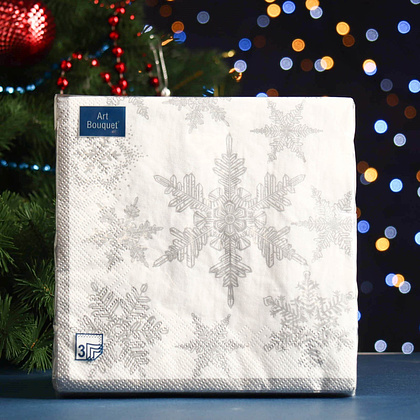 Салфетки бумажные "Art Bouquet Снегопад серебро", 20 шт, 33x33 см, серебряный - 2