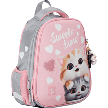 Рюкзак школьный "First Cute cats", розовый, серый