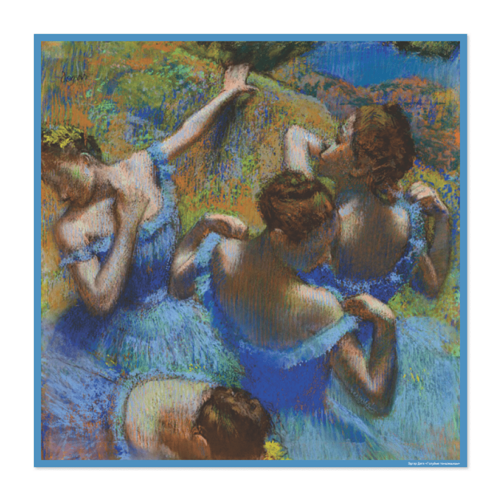 Платок "Голубые танцовщицы", Эдгар Дега, 90х90 см, искусственный шелк, разноцветный - 2