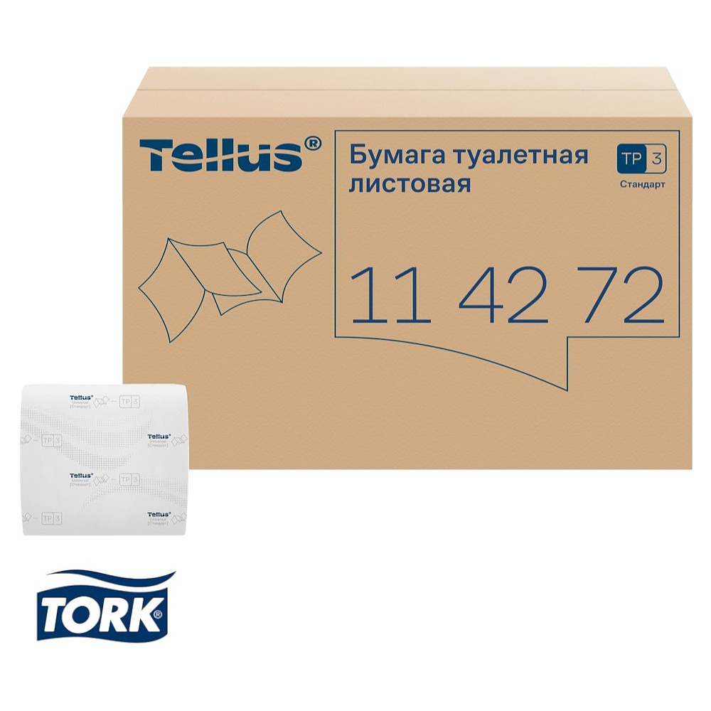 Бумага туалетная  Tellus Стандарт, TР3, листовая, 250 листов, 1 слой Бумага туалетная  Tellus Стандарт, TР3, листовая, 250 листов, 1 слой