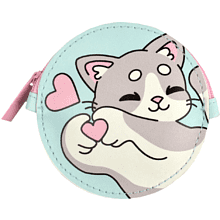Кошелек "Влюбленный котик", голубой, серый