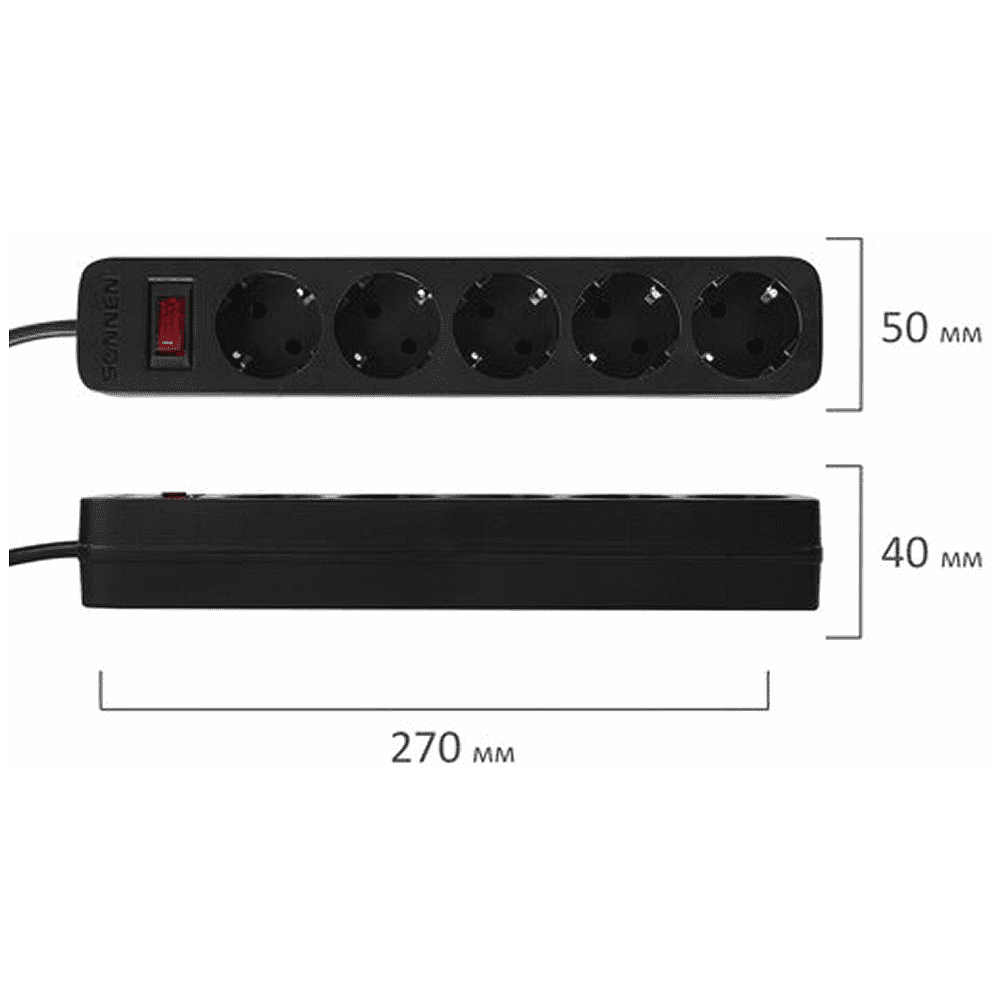 Сетевой фильтр Sonnen SPB-185, 1.8м, 5 розеток, черный - 3