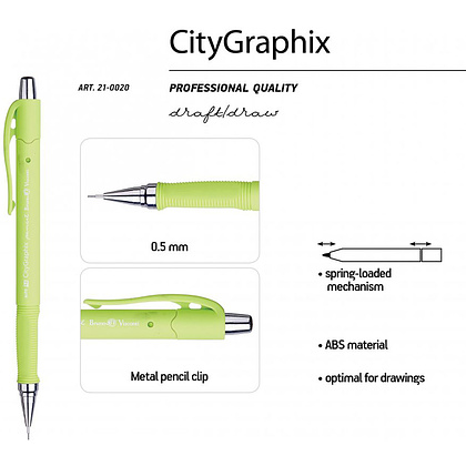 Карандаш автоматический "CityGraphix", 0.5 мм, с ластиком, ассорти - 3