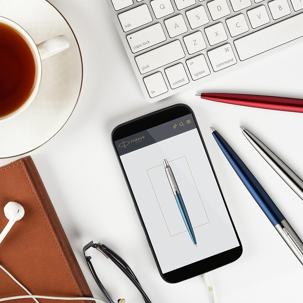 Ручка шариковая автоматическая "Jotter Core K63 Waterloo Blue CT", 1,0 мм, сине-голубой, серебристый, стерж. синий - 5