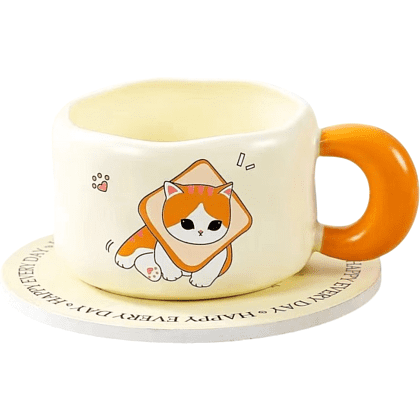 Кружка "Cat loves baking. Toast", керамика, 450 мл, бежевый, оранжевый
