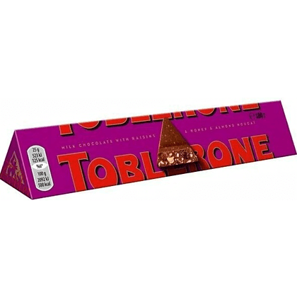 Шоколад молочный "Toblerone" 100 г, с медово-миндальной нугой, изюмом и дробленными орехами