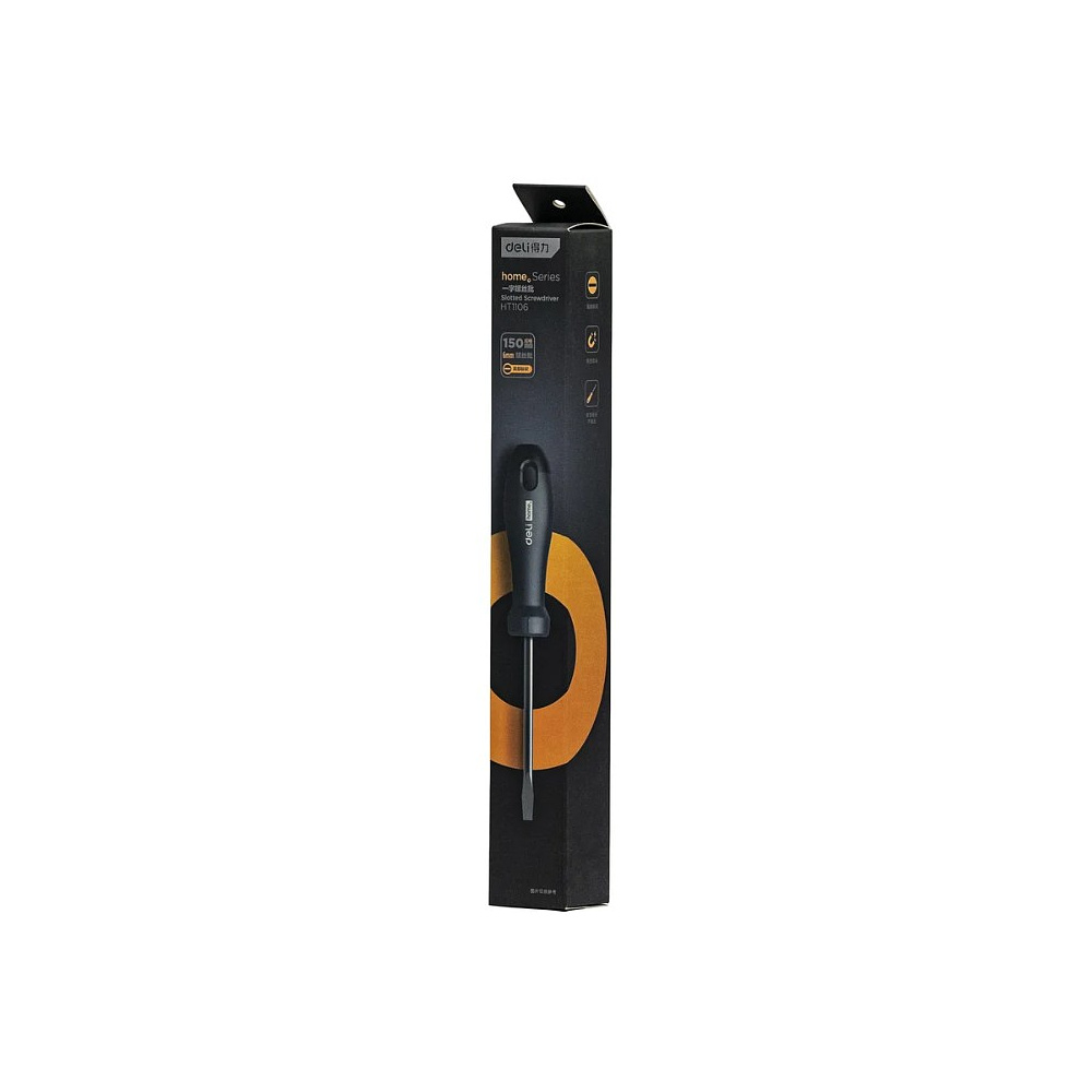Отвертка Deli HS EHT1106, SL6х150 мм, Soft Touch, черный - 2