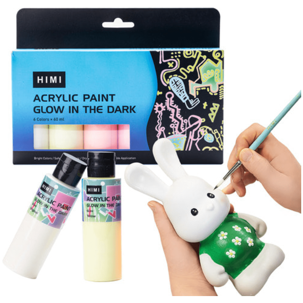 Краски акриловые "Himi", 6 цветов, светящиеся в темноте, флаконы - 6