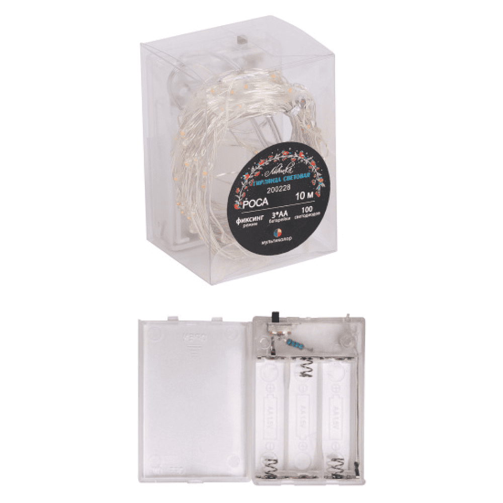 Гирлянда электрическая LED "Нить" с насадками "Роса" 10 м, мультиколор