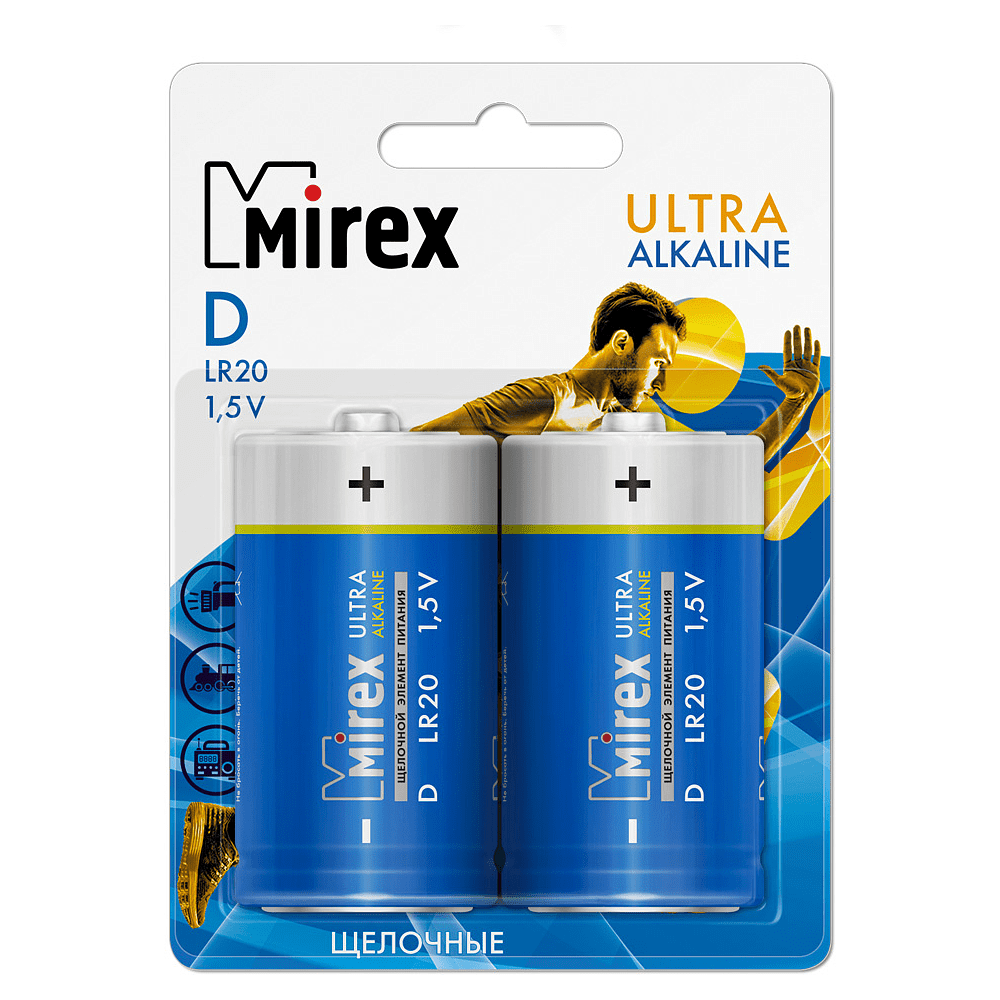 Батарейки алкалиновые Mirex "D/LR20", 2 шт 