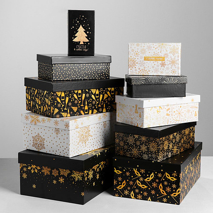 Коробка подарочная "Золотой", 32.5x20x12.5 см, разноцветный