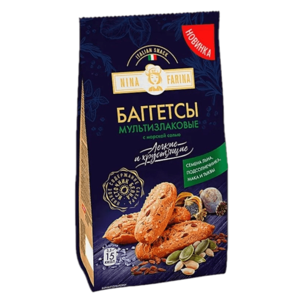 Баггетсы "Nina Farina" мультизлаковые с морской солью, 65 гр