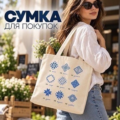 Сумка для покупок "Donny. Арнамент", хлопковая с парусиновыми ручками, 250 г/м2, натуральный - 2