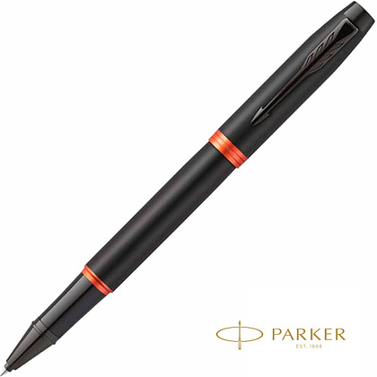 Ручка-роллер Parker "IM Vibrant Rings T315 Flame Orange PVD", 0,5 мм, черный, оранжевый, стерж. черный