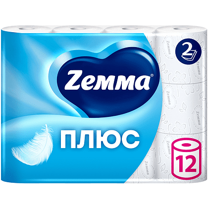 Бумага туалетная Zemma Плюс, 12 рулонов, 2 слоя, белый
