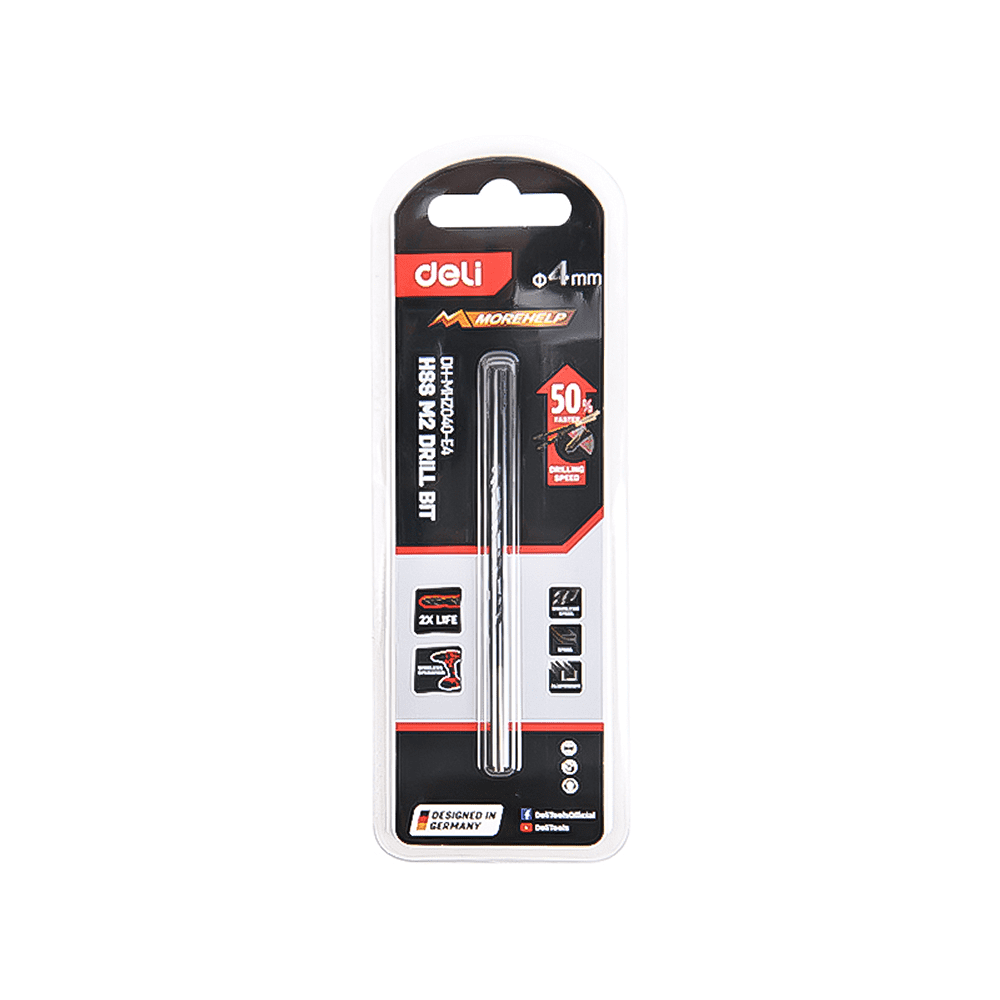 Сверло по металлу Deli RS EDH-MHZ040-E4, 4.0 мм, DIN 338, HSS-TiN - 3 Сверло по металлу Deli RS EDH-MHZ040-E4, 4.0 мм, DIN 338, HSS-TiN - 3