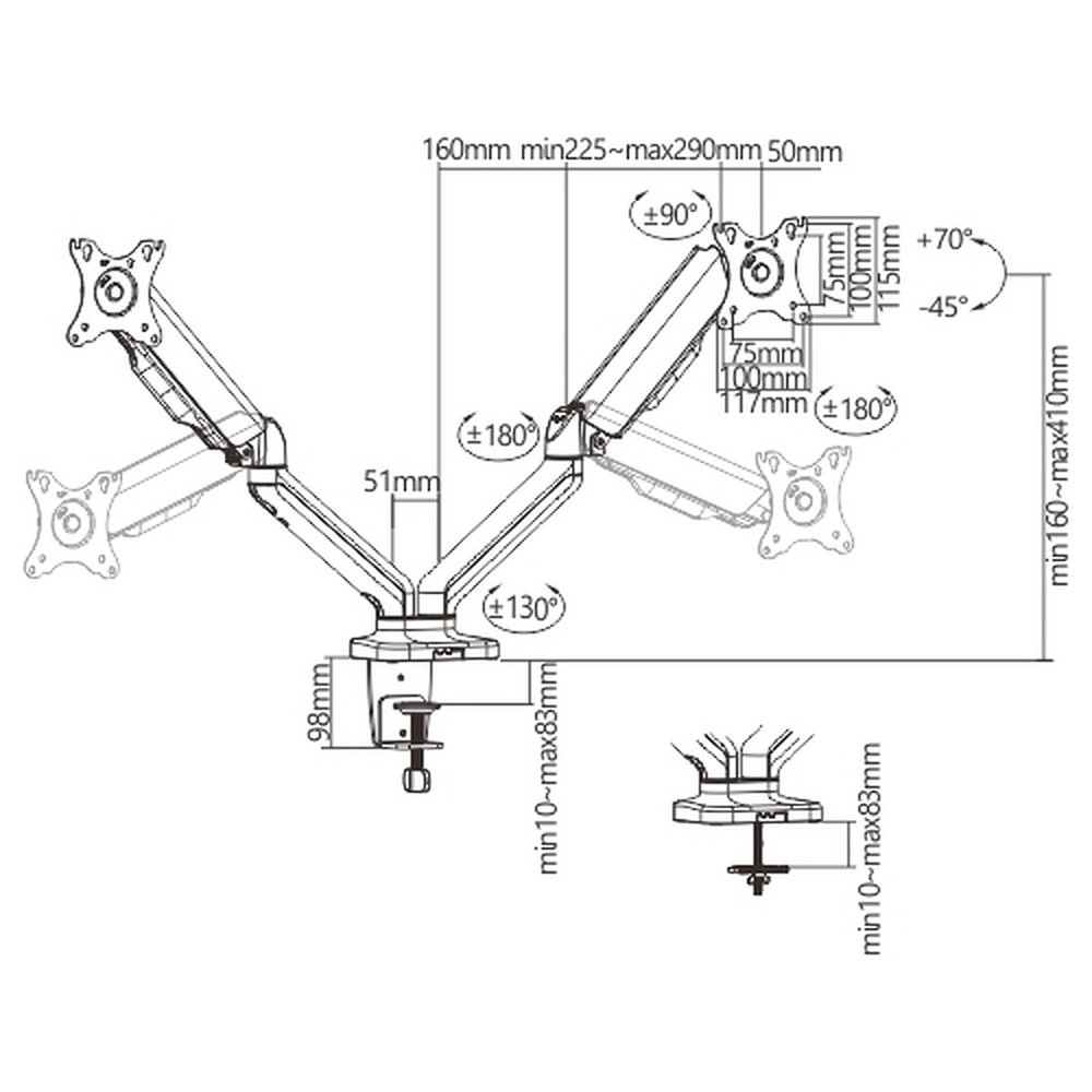 Крепление для 2-ух мониторов Power Black DBL, черный - 11