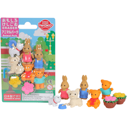 Ластик "IWAKO Animal Park", 9 шт, ассорти, блистер