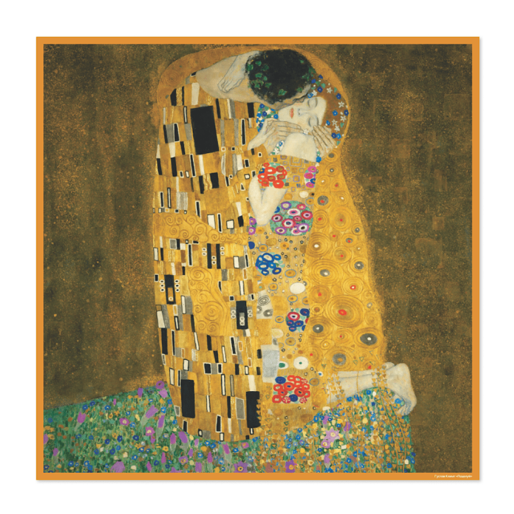 Платок "Поцелуй", Густав Климт, 90х90 см, искусственный шелк, разноцветный - 2