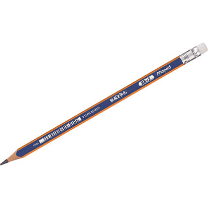 Карандаш простой "Black Peps" HB, с ластиком, синий, оранжевый