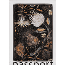 Обложка для паспорта "Flora. Ночные цветы", кожзам., черный