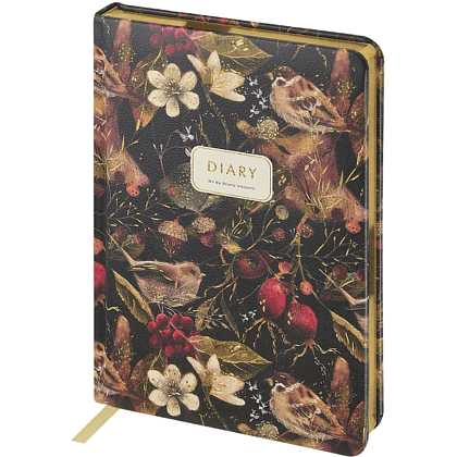 Ежедневник недатированный "Flora. Воробей", А5, 240 страниц, черный - 2