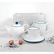 Набор посуды чайник и чашка с блюдцем "Seawave", белый, синий