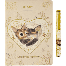 Набор ежедневник недатированный "Love me.Котики  приносят счастье", А6, кожзам. + ручка 